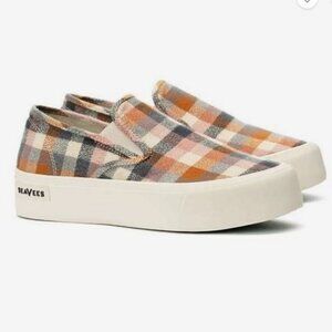 SeaVees Baja Slip On Platform Sneakers Size 6 Chai Check Flannel Plaid